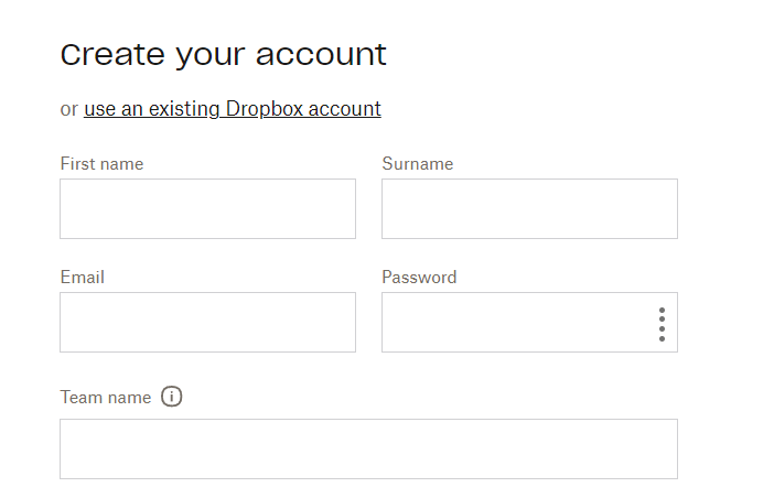 Dropbox signup form