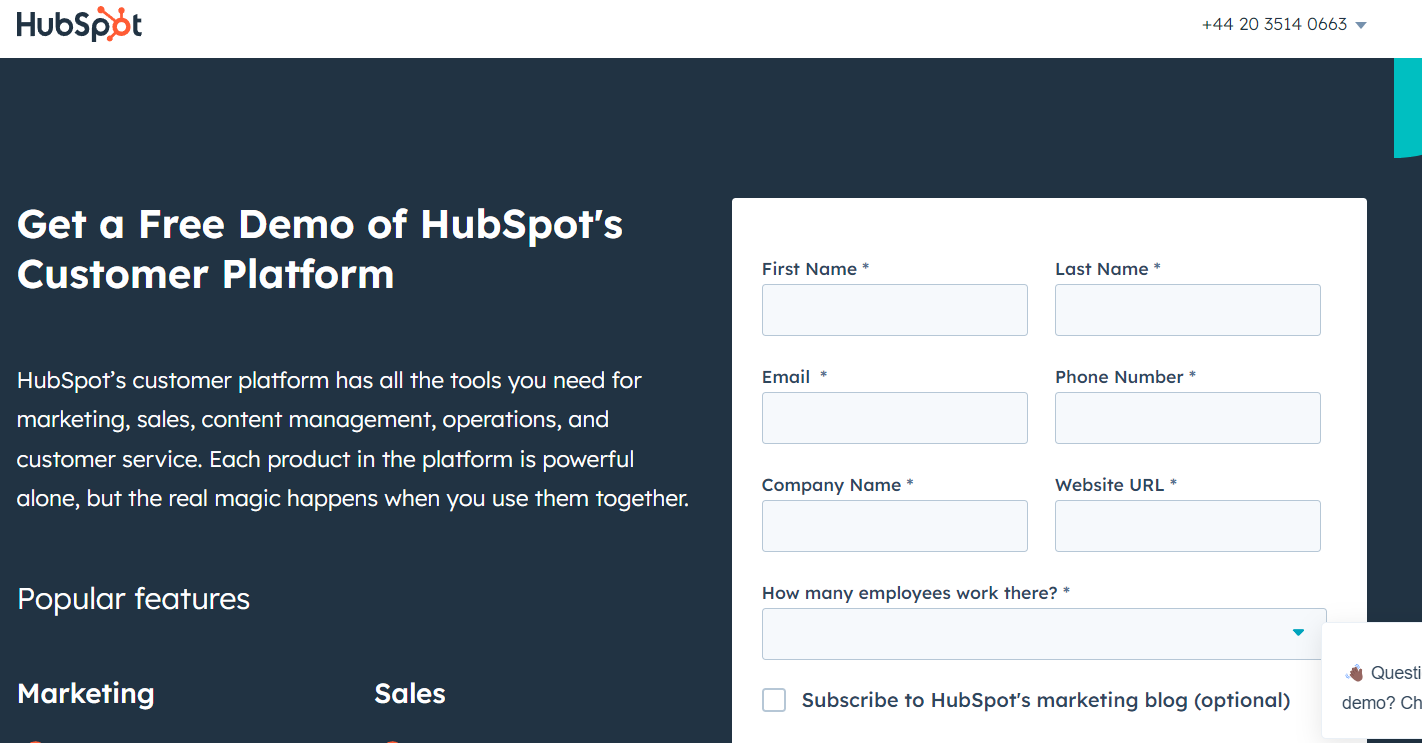 Hubspot B2B lead generation forms